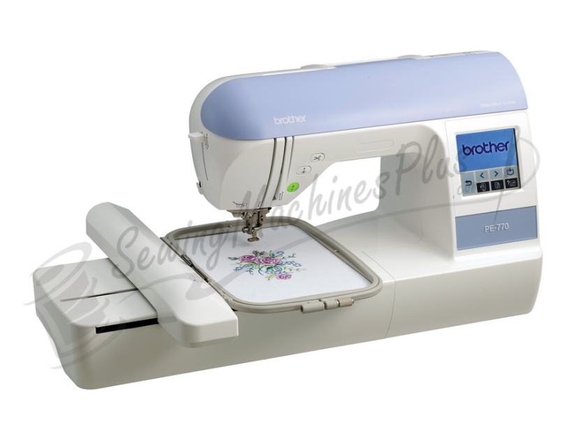 The computerized Brother PE-770 is an outstanding embroidery machine! It can use the entire Brother Memory Card Library (excluding Disney Memory Cards). Designs as large as 5 inches x 7 inches can be stitched. There is an option to expand the stitch area to 12 inches x 5 inches with an optional multi-position embroidery frame. The Brother PE770 embroidery machine offers a direct computer connection via USB card or stick for easy transfer of embroidery designs. 25 Year Limited Warranty on Brother Machines
