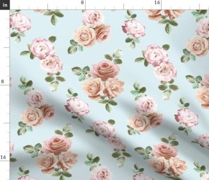 Spoonflower fabric - vintage rose floral duck egg blue shabby roses cotton fabric