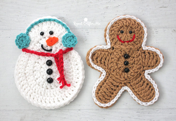 Snowman and gingerbread man crochet ornaments