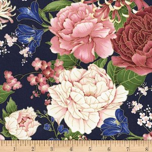 Poenies & Crysanthemums Floral Fabric