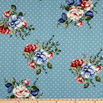 Merchants double brushed poly jersey knit polka dot floral light blue fabric by the yard